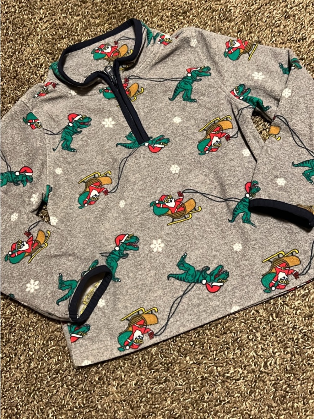 Kids Gray Holiday Dino Half-Zip Pullover